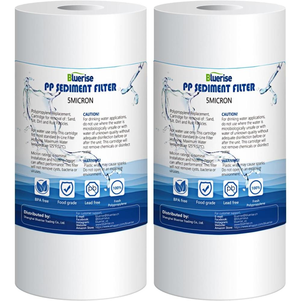 imageBLUERISE 5 Micron 10quot x 45quot Wire Wound Whole House Water Filter Replacement Cartridge for Sediment Reverse Osmosis RO Filtration System Cartridge Universal for Well Waterpack of 2Sediment Water Filter 2 Pack
