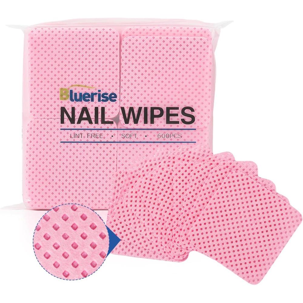 imageBLUERISE Lint Free Nail Wipes Pink 1200pcs Nail Polish Remover Pads Soft Absorbable Eyelash Extension Glue Cleaning WipesPink