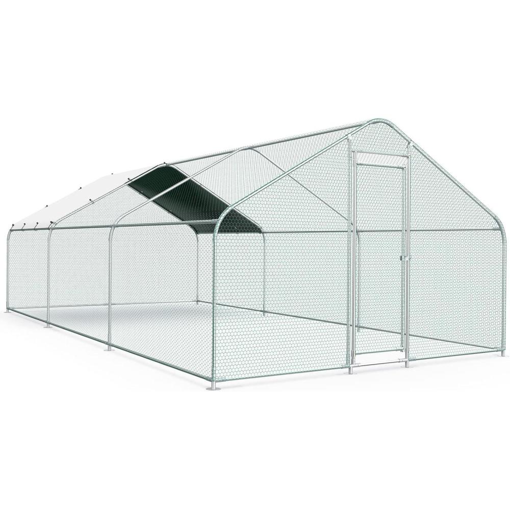 imageLyromix 10x20FT Large Metal Chicken Run with Roof Walkin Poultry Cage Chicken Coop Runs House for Yard with Waterproof Cover Ducks Rabbits Habitat Cage Spire Shaped Coop10L x 20W x 656H