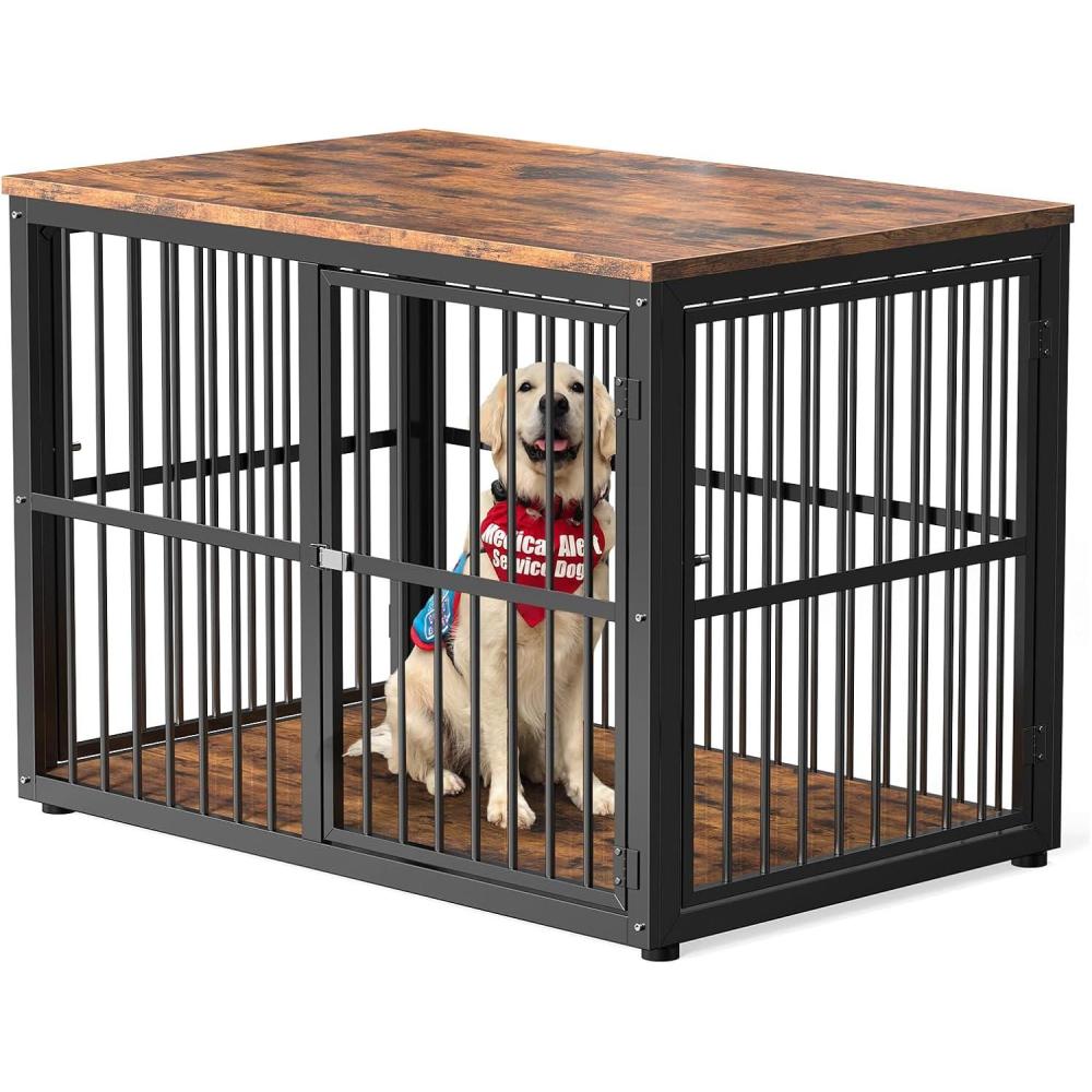 imageLyromix 48 XXL Dog Crate Furniture with 3 DoorsWooden Crate End Table Heavy Duty Indoor Combination Cage for Medium to Large Dogs Multiple Units Can be CombinedBrown
