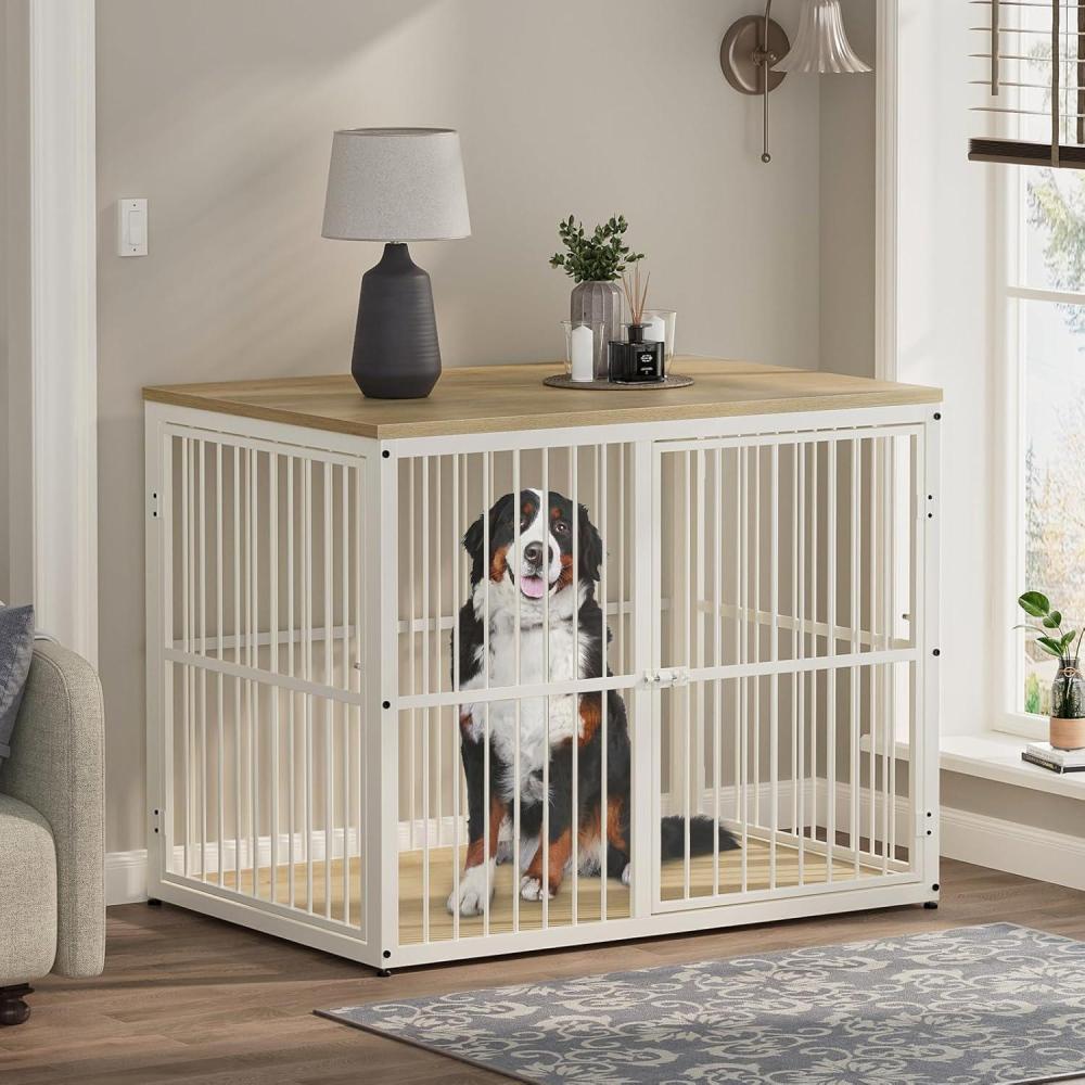 imageLyromix 48 XXL Dog Crate Furniture with 3 DoorsWooden Crate End Table Heavy Duty Indoor Combination Cage for Medium to Large Dogs Multiple Units Can be CombinedNatural Beech