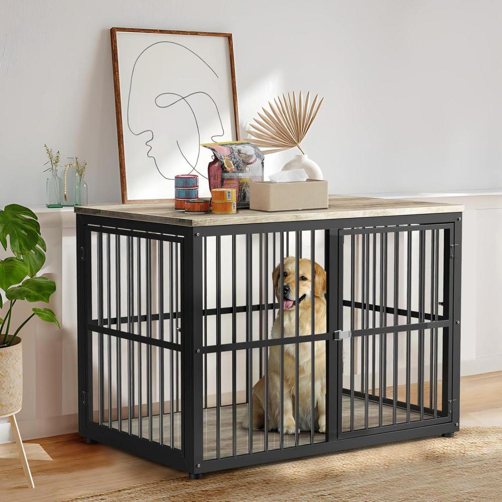 imageLyromix 48 XXL Dog Crate Furniture with 3 DoorsWooden Crate End Table Heavy Duty Indoor Combination Cage for Medium to Large Dogs Multiple Units Can be CombinedAncient gray