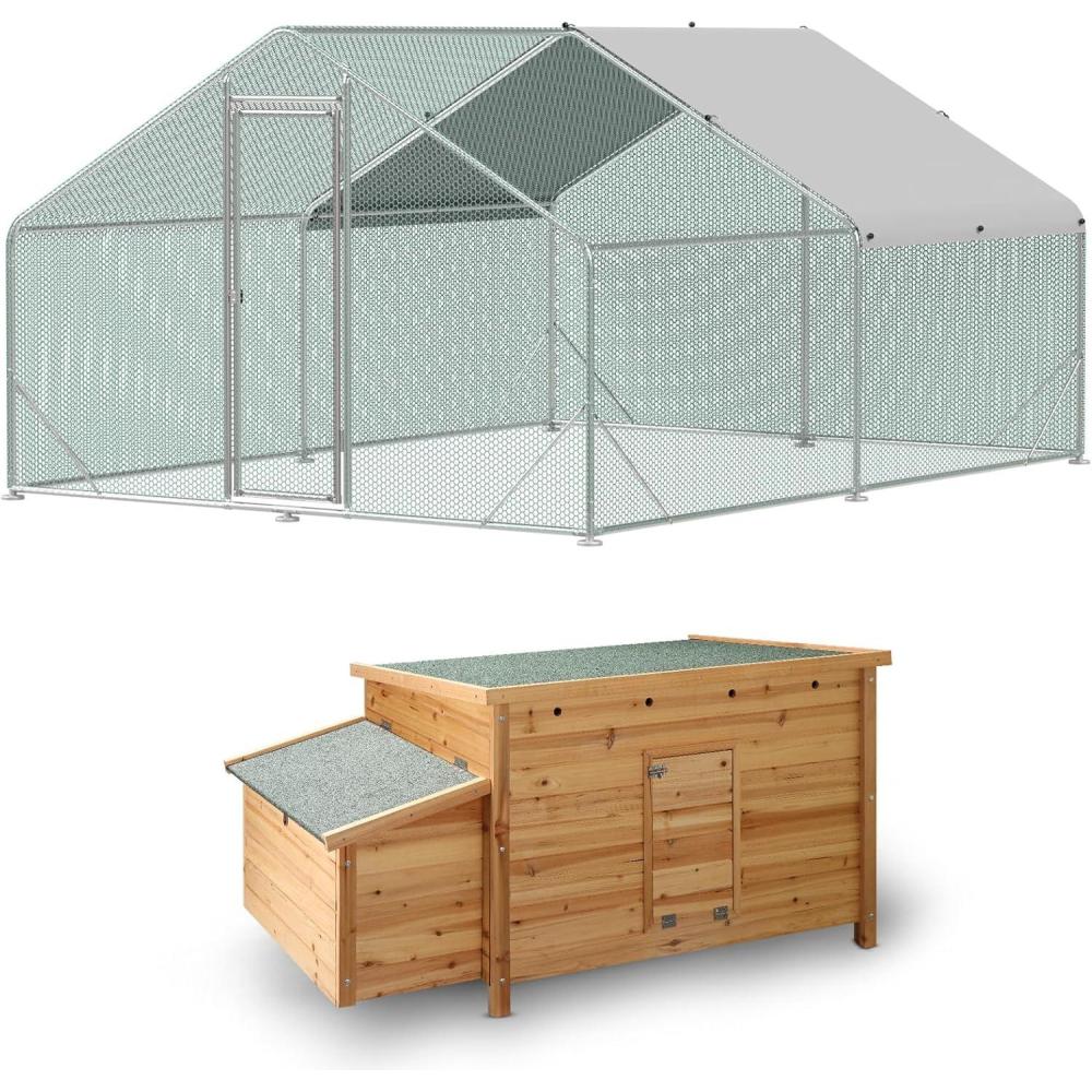 imageLyromix Large Metal Chicken Coop Run Walkin Poultry Cage Chicken Runs House for Yard with Waterproof Cover Ducks Rabbits Habitat Cage Spire Shaped Coop 10L x 66W x 656H Silver97L x 127W x 64H