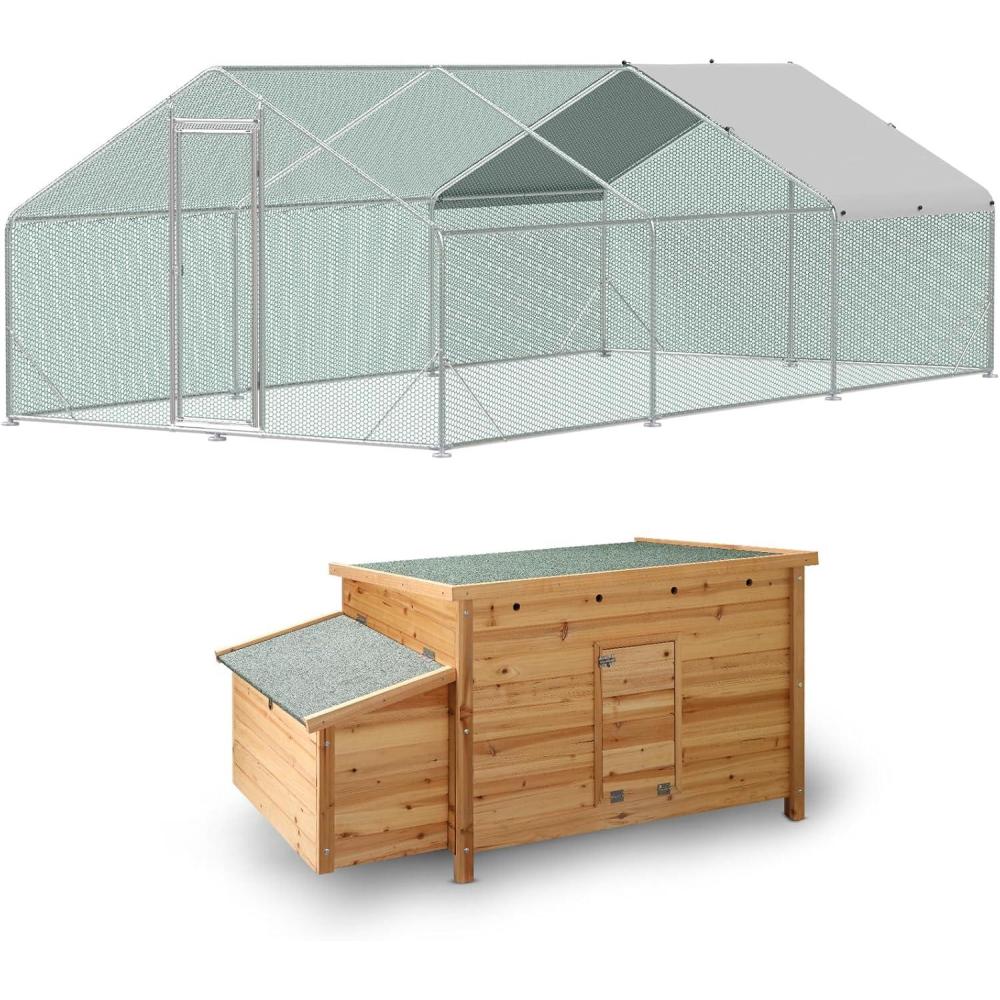 imageLyromix Large Metal Chicken Coop Run Walkin Poultry Cage Chicken Runs House for Yard with Waterproof Cover Ducks Rabbits Habitat Cage Spire Shaped Coop 10L x 66W x 656H Silver97L x 195W x 64H