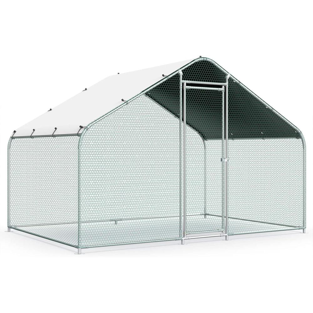 imageLyromix Large Metal Chicken Coop Run Walkin Poultry Cage Chicken Runs House for Yard with Waterproof Cover Ducks Rabbits Habitat Cage Spire Shaped Coop 10L x 66W x 656H Silver66 Sqft
