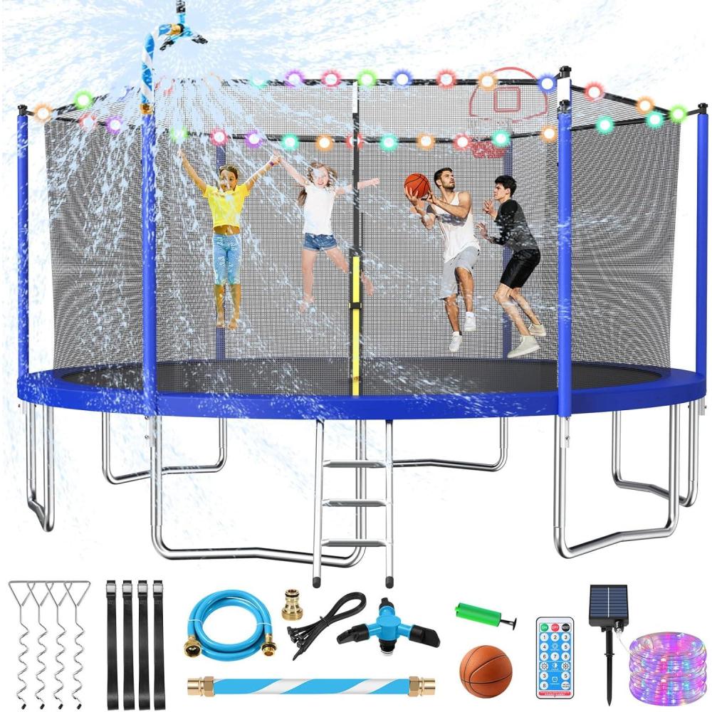 imageLyromix Upgraded 16FT 15FT 14FT 12FT 10FT 8FT Trampoline Outdoor with Basketball Hoop and Net Capacity for 46 Kids and AdultsCobalt Blue