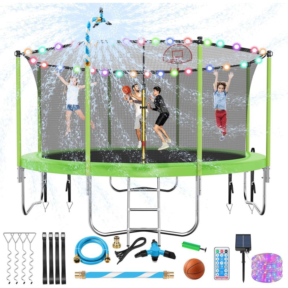 imageLyromix Upgraded 16FT 15FT 14FT 12FT 10FT 8FT Trampoline Outdoor with Basketball Hoop and Net Capacity for 46 Kids and AdultsDark Green