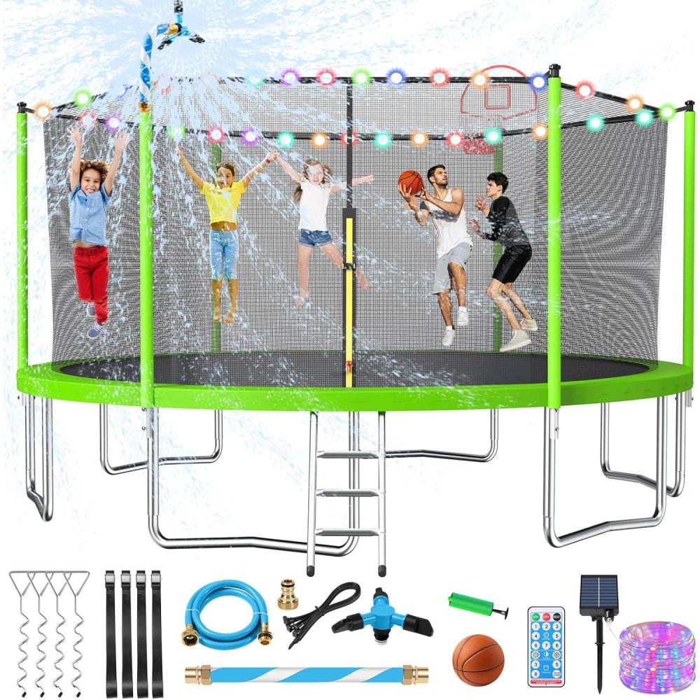 imageLyromix Upgraded 16FT 15FT 14FT 12FT 10FT 8FT Trampoline Outdoor with Basketball Hoop and Net Capacity for 46 Kids and AdultsLime Green