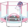 imageBLUERISE 60quot Trampoline for Kids 5 FT Small Toddler Indoor ampamp Outdoor Trampoline Basketball Hoop ampamp Dart Board Baby Trampoline Toys Gifts for Boy and Girl Baby Toddler Christmas ToysPink
