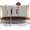 imageLyromix 16 FT Trampoline for Kids and Adults Backyard Trampoline with Sprinkler Stakes Light Basketball Hoop Outdoor Trampoline for Famliy Recreational Trampoline with Enclosure ASTM Approved