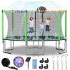 imageLyromix 16FT 15FT 14FT Trampoline for Kids and Adults Large Outdoor Trampoline with Stakes Light Sprinkler Backyard Trampoline with Basketball Hoop and Net Capacity for 58 Kids and Adults