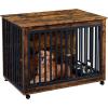 imageLyromix Dog Crate Furniture with PullOut Dog Bowls 437 Heavy Duty Wooden Dog Kennel with Double Doors ampamp FlipTop for Large Dogs Furniture Style Dog Crate End Table with Wheels Brown