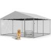 imageLyromix Dog Kennel Outdoor with Roof and Rotating Feeding Doors Large Dog House Pen Enclosure Heavy Duty Chain Link Dog Kennel with Bowl Holder and Bowls 10105FT