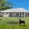 imageLyromix Upgraded 10107FT Outdoor Dog Kennel with Roof Large Dog House Pen Enclosure with Sidebar Heavy Duty Chain Link Kennel with Lock for Outside BackyardXL10107 FT