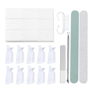 BLUERISE Nail Polish Gel Remover Tools Kit 400PCS Lint Free Nail Wipes 10PCS Clips Files Grits 100/180 Glass Nail Shiner Cuticle Pusher Brush-Clear