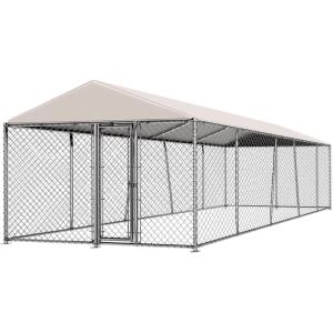 Lyromix 10 x 10FT Large Outdoor Dog Kennel with Roof, Dog Kennel Outside with Waterproof Cover, Galvanized Heavy Duty Chain Link Dog Runs Cage Playpen for Outside with Secure Lock(240.0″L x 120.0″W x 84.0″H)