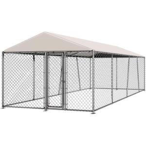 Lyromix 10 x 10FT Large Outdoor Dog Kennel with Roof, Dog Kennel Outside with Waterproof Cover, Galvanized Heavy Duty Chain Link Dog Runs Cage Playpen for Outside with Secure Lock(180.0″L x 120.0″W x 84.0″H)
