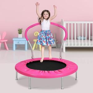 Lyromix 36-Inch Kids Trampoline with Handle – Indoor Mini Tranpoline for Toddlers, Small Fitness Rebounder for Indoor and Outdoor Use(Hot Pink)