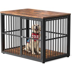 Lyromix 48” XXL Dog Crate Furniture with 3 Doors,Wooden Crate End Table Heavy Duty Indoor Combination Cage for Medium to Large Dogs, Multiple Units Can be Combined(Brown)
