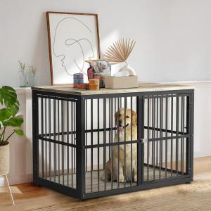 Lyromix 48” XXL Dog Crate Furniture with 3 Doors,Wooden Crate End Table Heavy Duty Indoor Combination Cage for Medium to Large Dogs, Multiple Units Can be Combined(Ancient gray)