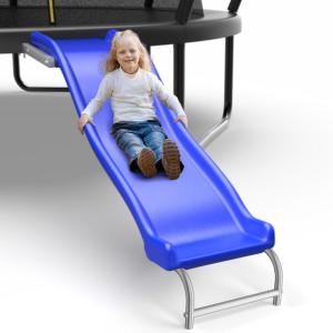 Lyromix Heavy Duty Plastic Trampoline Slide with Support Frame for 8-16FT, Outdoor Plastic Slide for Trampoline, Adjustable Safer Trampoline Ladder for Kids 6+, 220 LBs Capacity, Blue(Cloud Blue)
