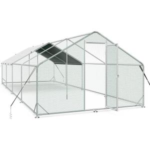Lyromix Large Metal Chicken Coop Run, Walk-in Poultry Cage Chicken Runs House for Yard with Waterproof Cover, Ducks Rabbits Habitat Cage Spire Shaped Coop (10’L x 6.6’W x 6.56’H), Silver(251.23 Sq.ft)