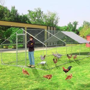 Lyromix Large Metal Chicken Coop Run, Walk-in Poultry Cage Chicken Runs House for Yard with Waterproof Cover, Ducks Rabbits Habitat Cage Spire Shaped Coop for Outdoor Farm Use(9.8’L x 19.7’W x 6.4’H)