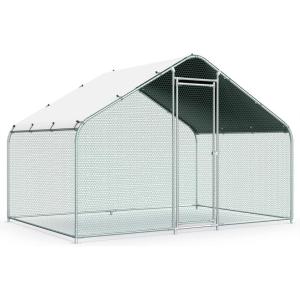 Lyromix Large Metal Chicken Coop Run, Walk-in Poultry Cage Chicken Runs House for Yard with Waterproof Cover, Ducks Rabbits Habitat Cage Spire Shaped Coop (10’L x 6.6’W x 6.56’H), Silver(66 Sq.ft)