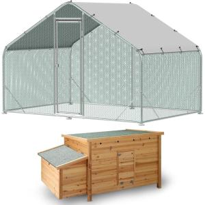 Lyromix Large Metal Chicken Coop Run, Walk-in Poultry Cage Chicken Runs House for Yard with Waterproof Cover, Ducks Rabbits Habitat Cage Spire Shaped Coop (10’L x 6.6’W x 6.56’H), Silver(9.7’L x 6.2’W x 6.4’H)