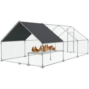Lyromix Large Metal Chicken Coop with Rest Table Run,Walk-in Poultry Cage Chicken Runs House for Yard with Waterproof Cover,Chicken Pens Habitat Cage for Outdoor Farm(9.8′ Lx19.7′ Wx6.4′ H)