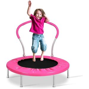 Lyromix Mini Trampoline for Kids, Indoor Toddler Trampoline with Handle, Child Small Rebounder Trampoline for Indoor and Outdoor Use(Pink-36Inch)