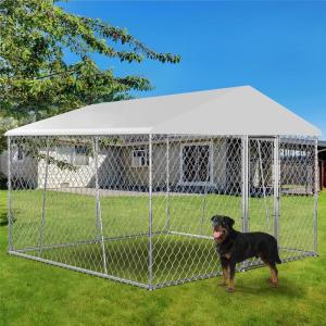 Lyromix Upgraded 10×10×7FT Outdoor Dog Kennel with Roof, Large Dog House Pen Enclosure with Sidebar, Heavy Duty Chain Link Kennel with Lock for Outside Backyard(XL-10×10×7 FT)