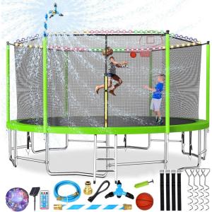 Lyromix Upgraded 16FT 15FT 14FT 12FT 10FT 8FT Trampoline Outdoor with Basketball Hoop and Net, Capacity for 4-6 Kids and Adults(Apple Green)