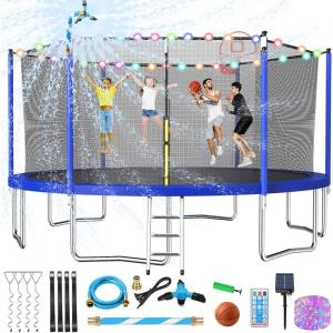 Lyromix Upgraded 16FT 15FT 14FT 12FT 10FT 8FT Trampoline Outdoor with Basketball Hoop and Net, Capacity for 4-6 Kids and Adults(Cobalt Blue)