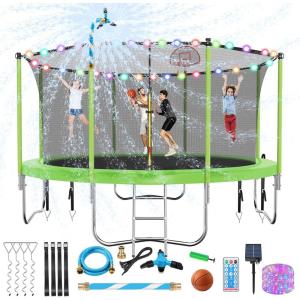 Lyromix Upgraded 16FT 15FT 14FT 12FT 10FT 8FT Trampoline Outdoor with Basketball Hoop and Net, Capacity for 4-6 Kids and Adults(Dark Green)