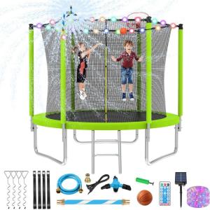 Lyromix Upgraded 16FT 15FT 14FT 12FT 10FT 8FT Trampoline Outdoor with Basketball Hoop and Net, Capacity for 4-6 Kids and Adults(Jasper Green)