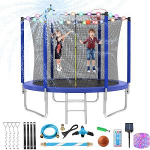 Lyromix Upgraded 16FT 15FT 14FT 12FT 10FT 8FT Trampoline Outdoor with Basketball Hoop and Net, Capacity for 4-6 Kids and Adults(Lake Blue)