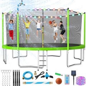 Lyromix Upgraded 16FT 15FT 14FT 12FT 10FT 8FT Trampoline Outdoor with Basketball Hoop and Net, Capacity for 4-6 Kids and Adults(Lime Green)