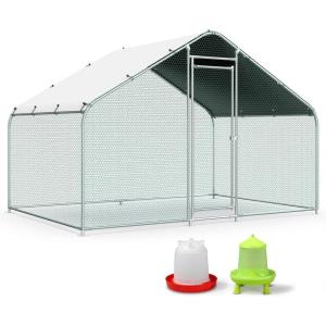 Lyromix Large Metal Chicken Coop Run, Walk-in Poultry Cage Chicken Runs House for Yard with Waterproof Cover, Ducks Rabbits Habitat Cage Spire Shaped Coop (10’L x 6.6’W x 6.56’H), Silver