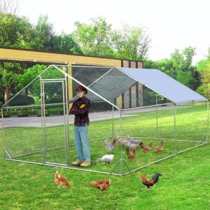 Lyromix Large Metal Chicken Coop Run, Walk-in Poultry Cage Chicken Runs House for Yard with Waterproof Cover, Ducks Rabbits Habitat Cage Spire Shaped Coop (10’L x 13’W x 6.4’H), Silver