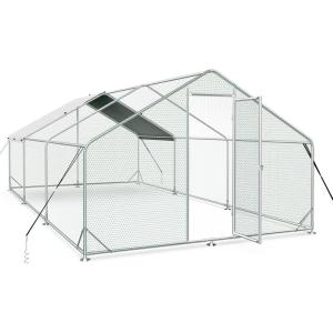 Lyromix Large Metal Chicken Coop with Run,Walk-in Poultry Cage Chicken Runs House for Yard with Waterproof Cover,Chicken Pens Habitat Cage Spire Shaped Coop for Outdoor Farm Use(9.7’L x 6.2’W x 6.4’H)(189.15 Sq.ft)