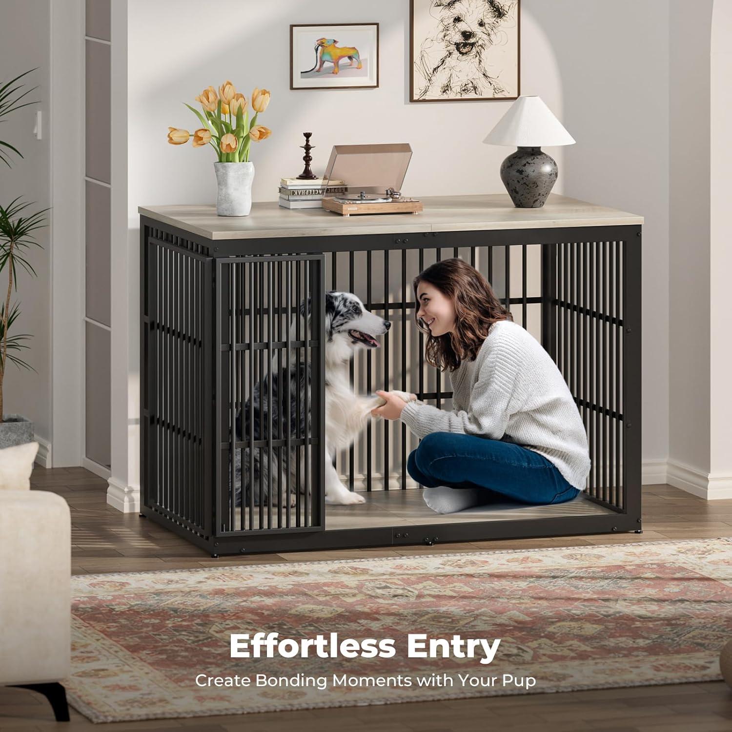 imageLyromix 54quot Dog Crate Furniture with Foldable Door XXL Dog Crates for Large Dogs Wooden Decorative Dog Cage Kennel Indoor End Table Rustic BrownGrey