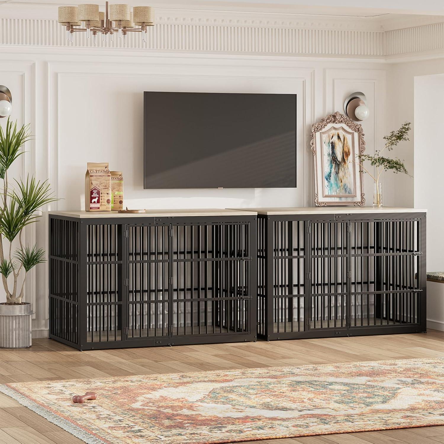 imageLyromix 54quot Dog Crate Furniture with Foldable Door XXL Dog Crates for Large Dogs Wooden Decorative Dog Cage Kennel Indoor End Table Rustic BrownGrey