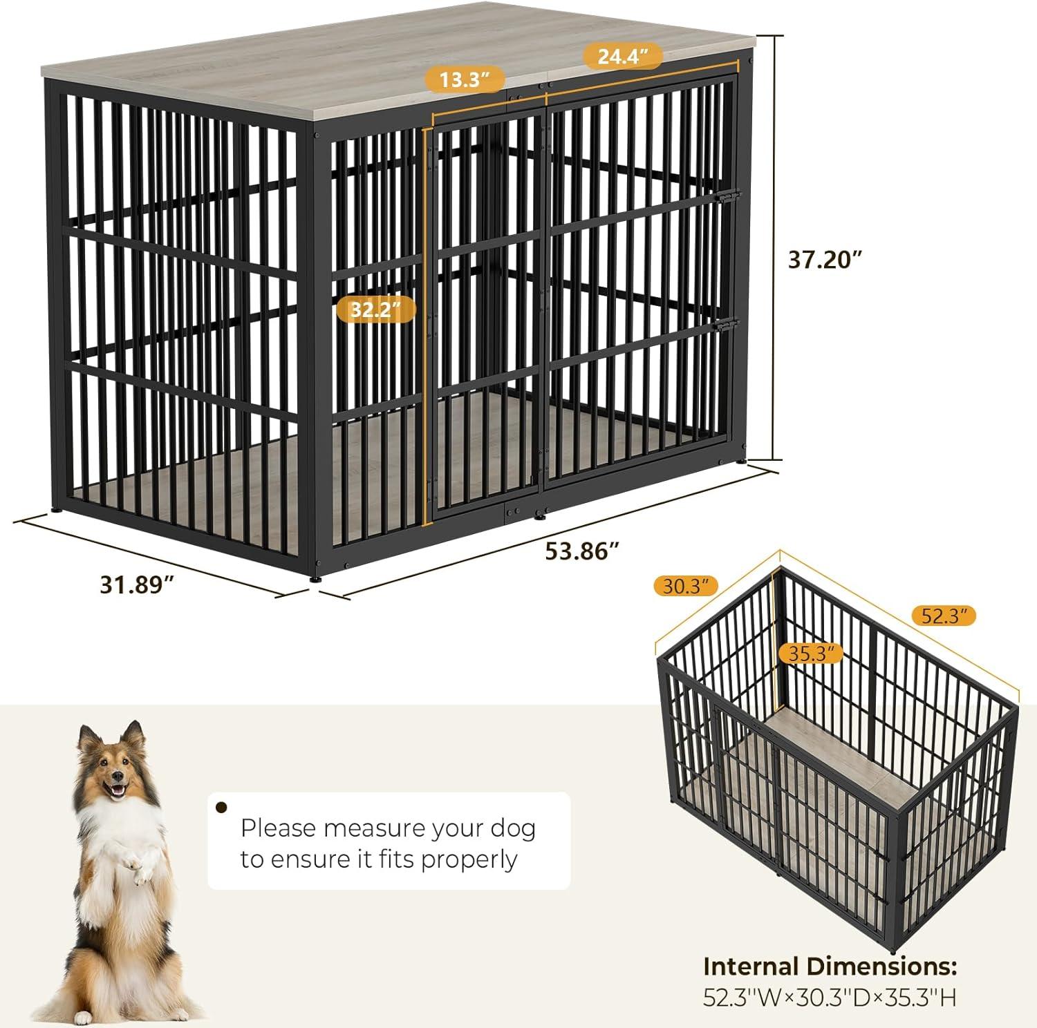 imageLyromix 54quot Dog Crate Furniture with Foldable Door XXL Dog Crates for Large Dogs Wooden Decorative Dog Cage Kennel Indoor End Table Rustic BrownGrey