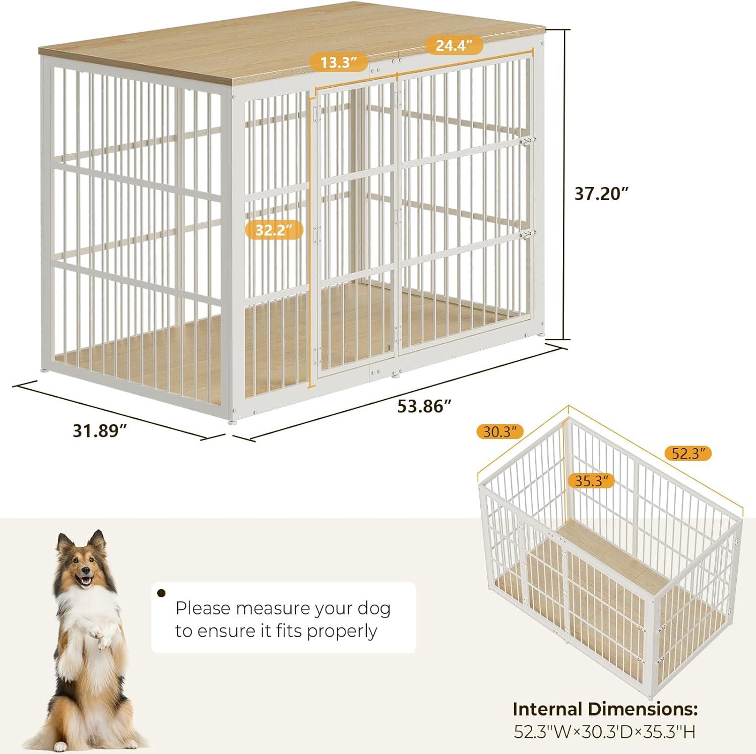 imageLyromix 54quot Dog Crate Furniture with Foldable Door XXL Dog Crates for Large Dogs Wooden Decorative Dog Cage Kennel Indoor End Table Rustic BrownNatural Beech
