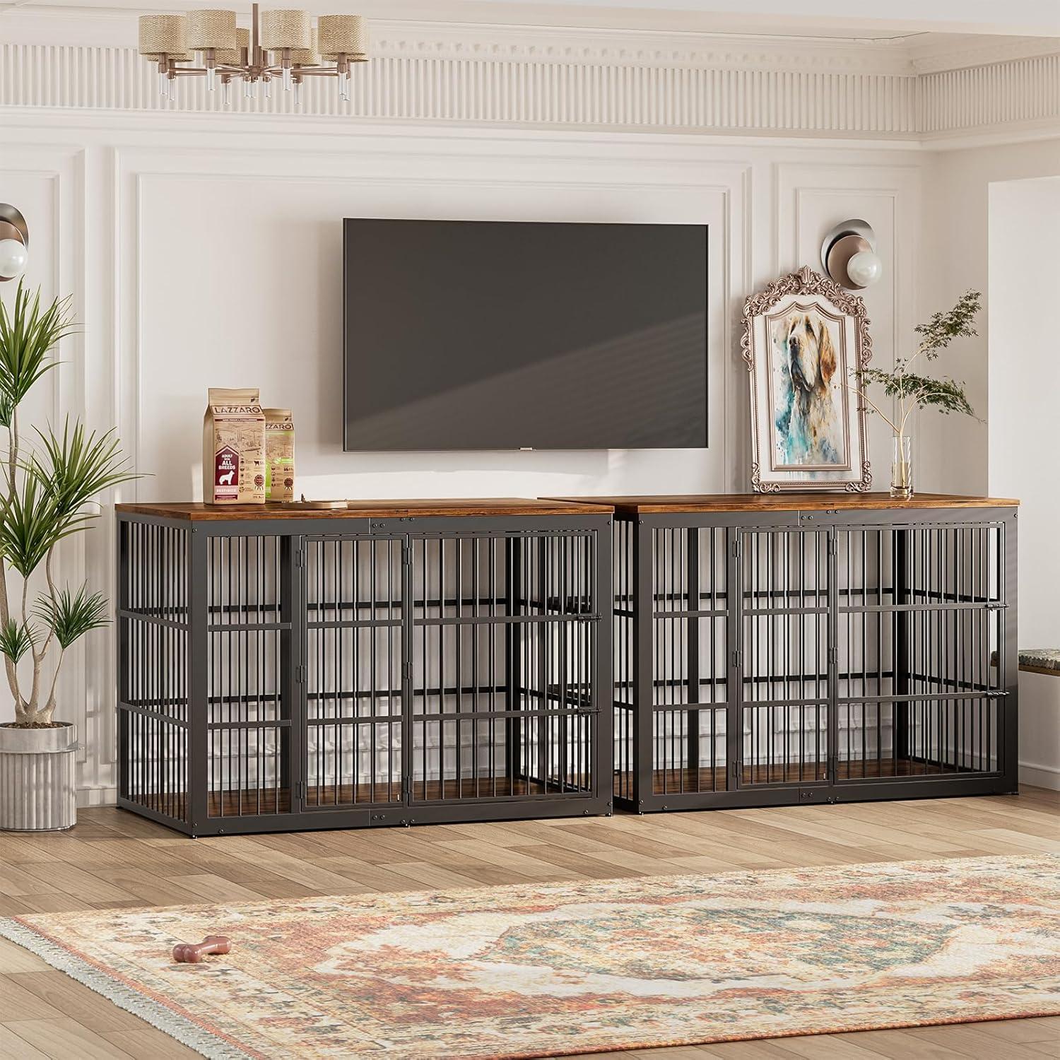 imageLyromix 54quot Dog Crate Furniture with Foldable Door XXL Dog Crates for Large Dogs Wooden Decorative Dog Cage Kennel Indoor End Table Rustic BrownRustic Brown