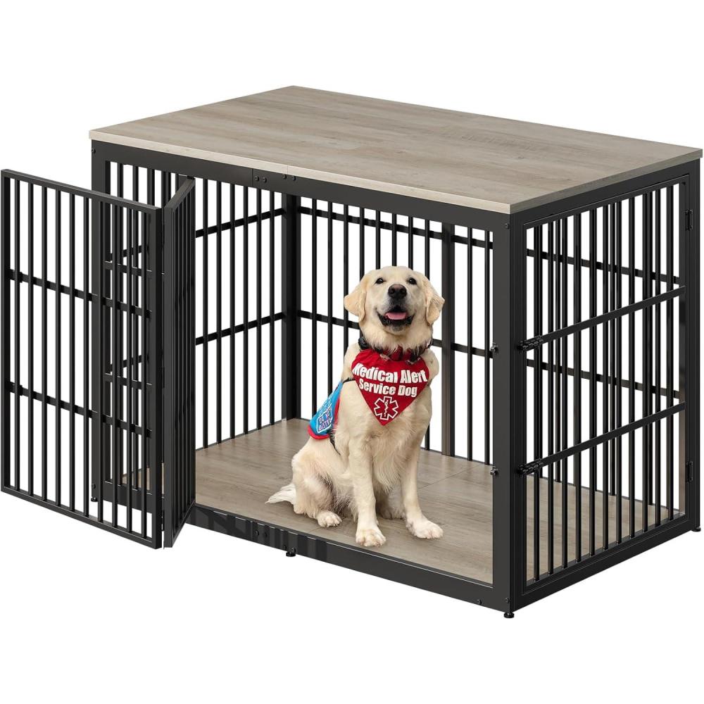 imageLyromix 54quot Dog Crate Furniture with Foldable Door XXL Dog Crates for Large Dogs Wooden Decorative Dog Cage Kennel Indoor End Table Rustic BrownGrey