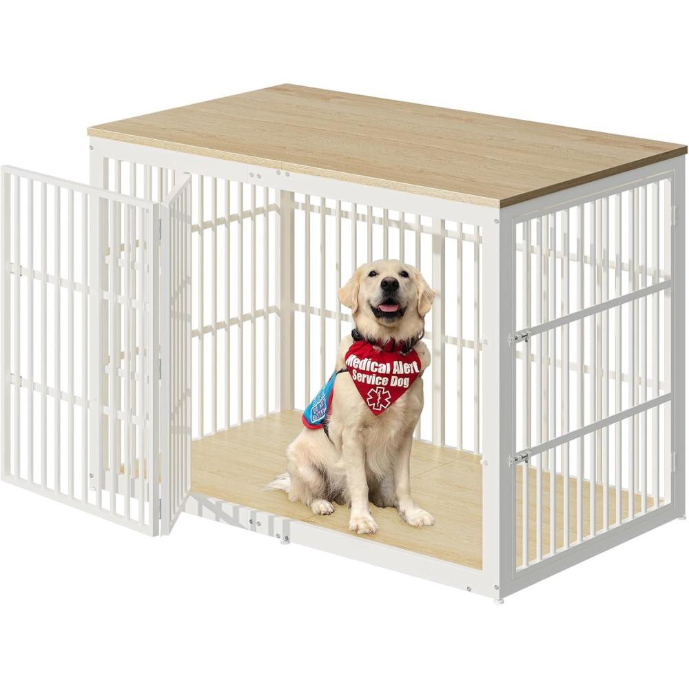 imageLyromix 54quot Dog Crate Furniture with Foldable Door XXL Dog Crates for Large Dogs Wooden Decorative Dog Cage Kennel Indoor End Table Rustic BrownNatural Beech