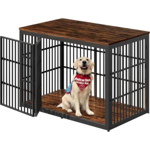 Lyromix 54″ Dog Crate Furniture with Foldable Door, XXL Dog Crates for Large Dogs, Wooden Decorative Dog Cage Kennel Indoor End Table, Rustic Brown(Rustic Brown)