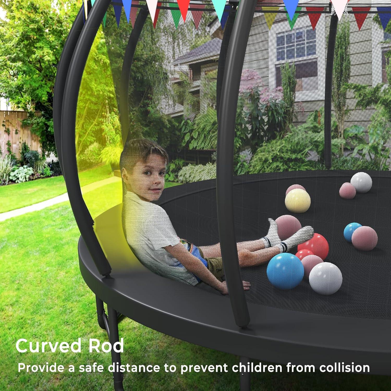 imageLyromix 12 14 15 16FT Trampoline Outdoor with Basketball Hoop Trampoline with Lights for Kids and Adults Recreational Trampolin with Sprinkler StakesBlack